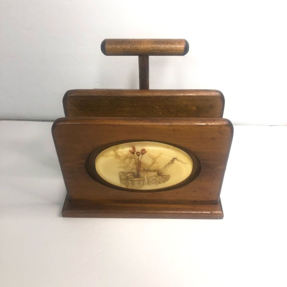 vintage wood and lucite napkin‎ salt and pepper holder caddie 70s as is